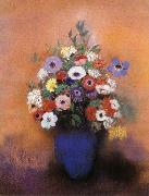 Odilon Redon Anemoner and syrener in bla vas oil painting